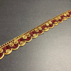 Coral Maroon and Golden Leaves Lace