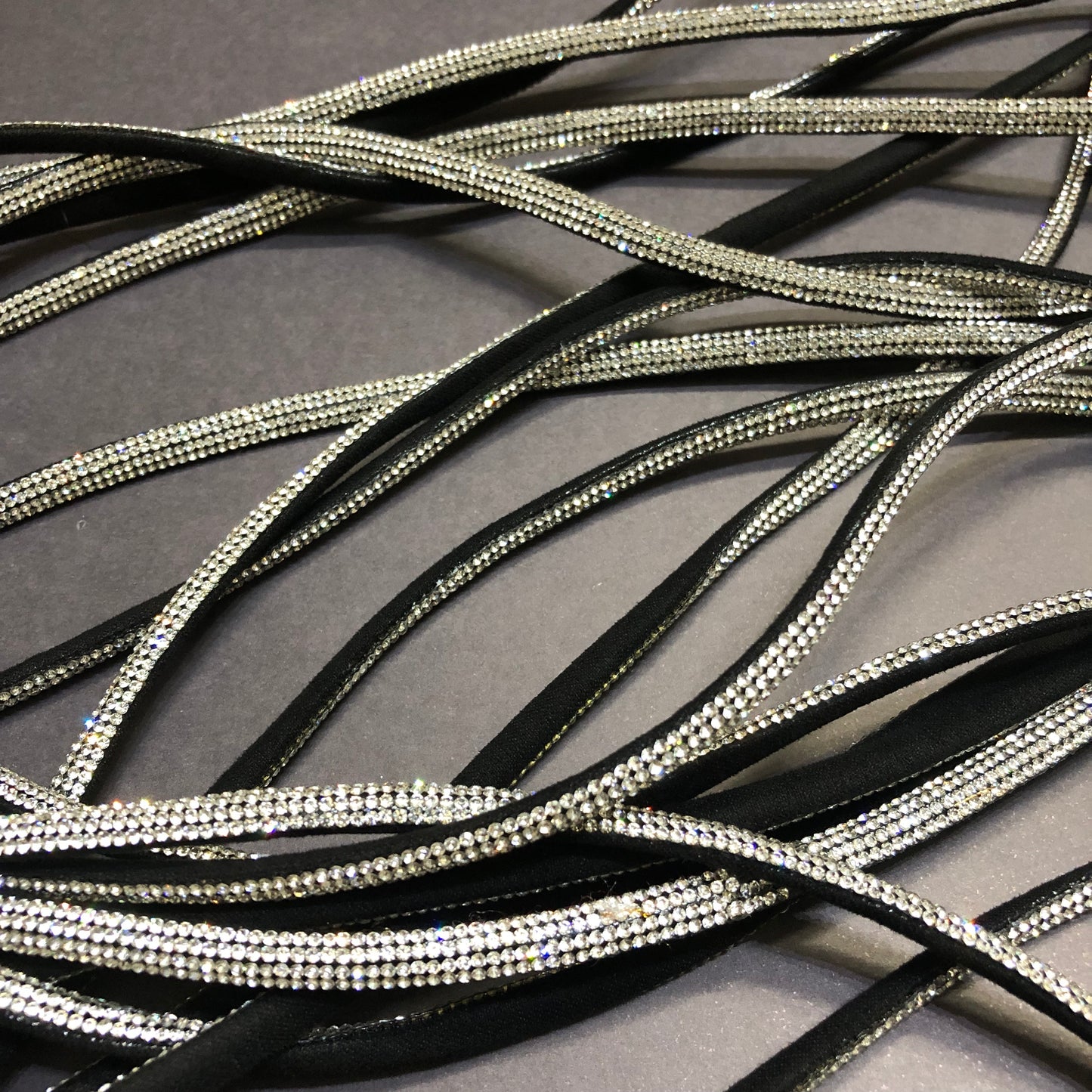 Sparkling Silver Rhinestones Black Lace