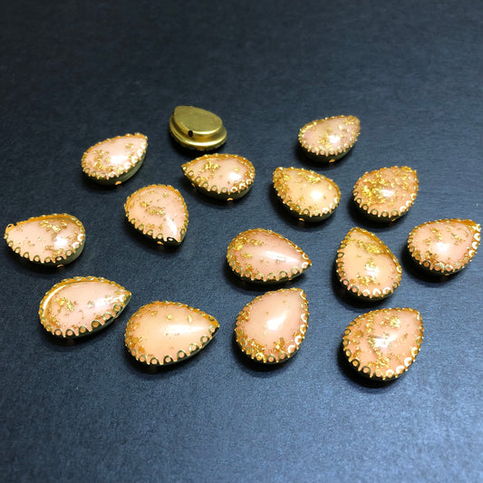 Clipy Golden Peach with Golden Texture Drop Plastic Stones