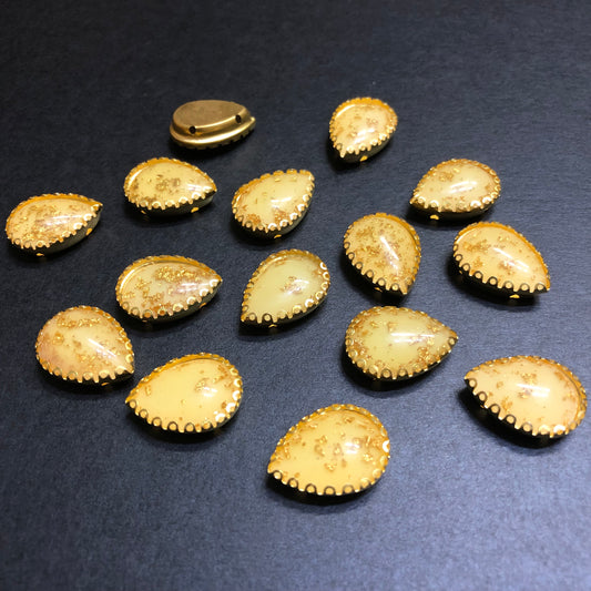 Clipy Golden Yellow with Golden Texture Drop Plastic Stones