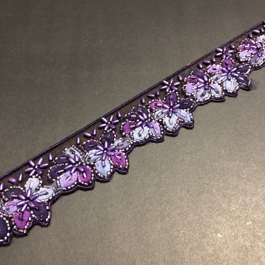 Cut-Edge Bloomy Purple Cutdana, Purple Beads, and Lilac, Purple and Plum Net Tissue Lace