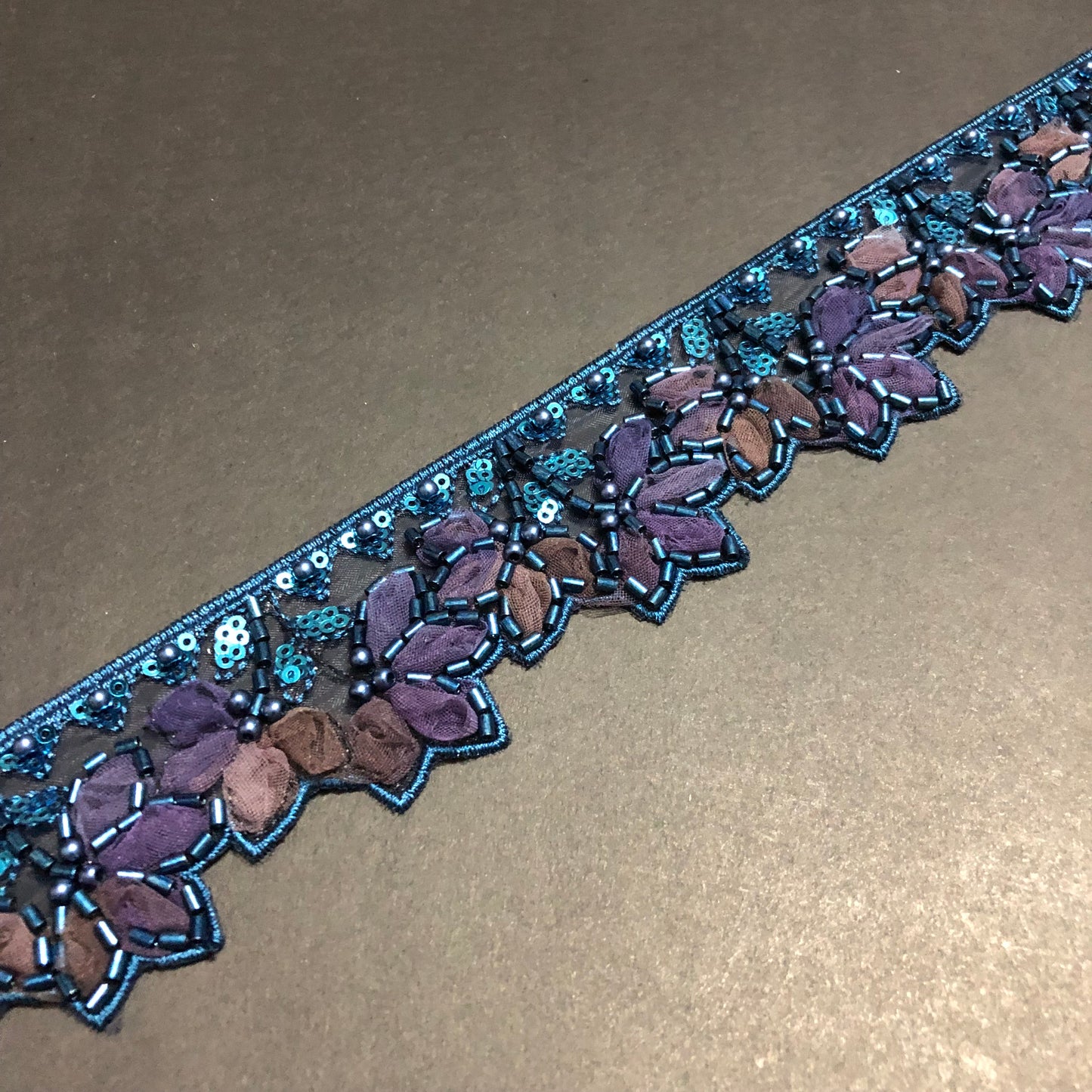 Peony Blue Pearl, Sequence, Cutdana, Brown and Violet Net Lace