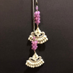 Signature Off-white Pearls Silver Motif with Light Purple Beady Silver Backdori
