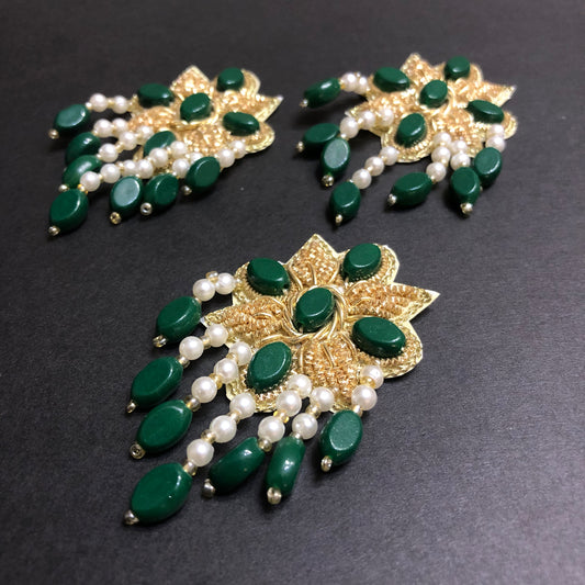 Artsy Crafty Green Beads with Off-White Pearls Hanging Golden Bunch