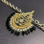 Alluring Blacktone with Black Beads and Off-white Pearls Motif Golden Backstripe